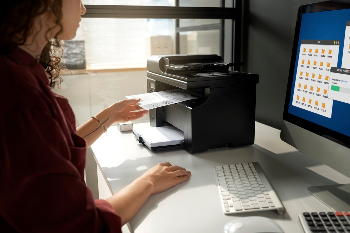Woman using printer – Epson Dubai